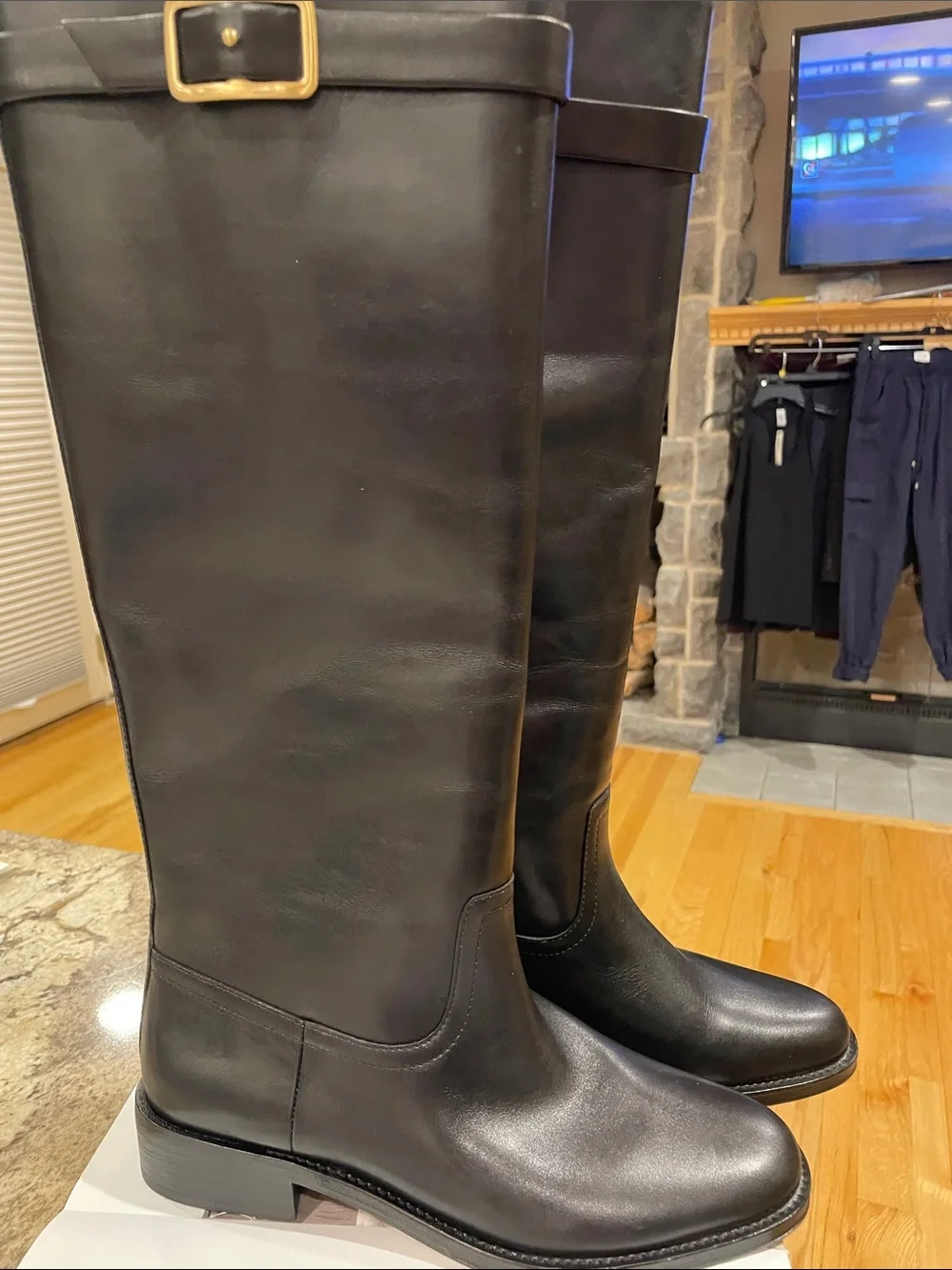 NWT PAIGE Black Leather Over-the-Knee Leather Boots